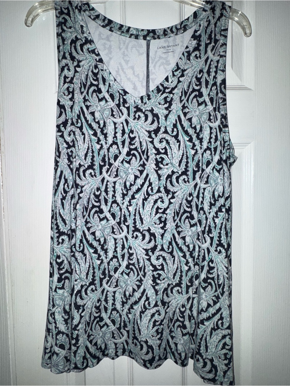 Lane Bryant Black and Mint Paisley V-Neck Tank